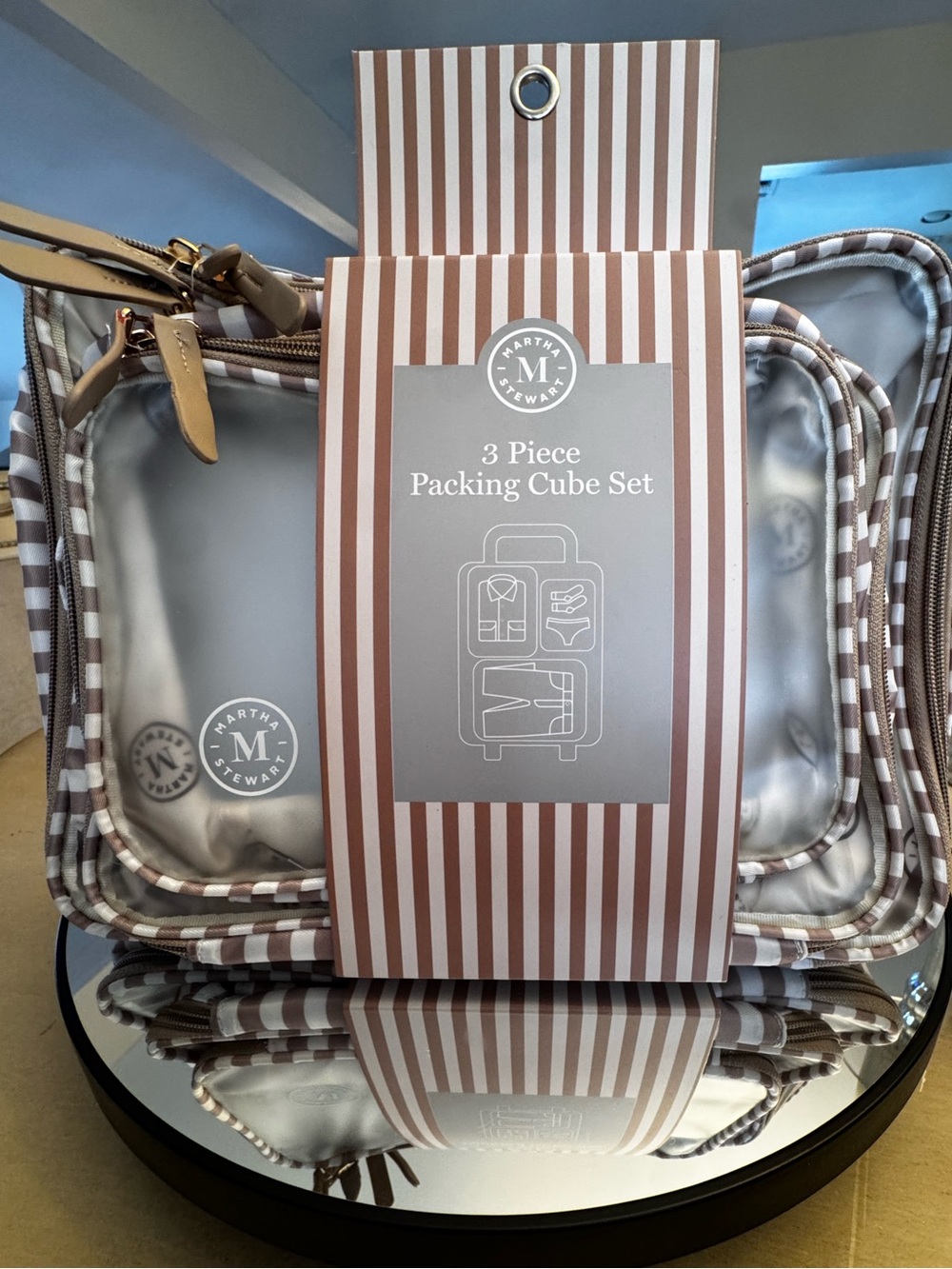 Martha Stewart Taupe and White Striped 3-Piece Packing Cube Set